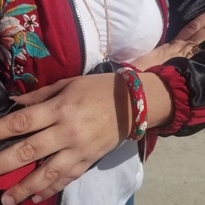 Floral and Bird Enamel Cuff Bracelette